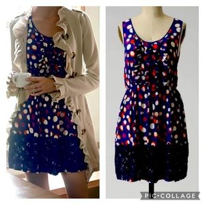 Anthropologie Moulinette Soeurs Blue Orange Polka Dot Silk Lace Dress